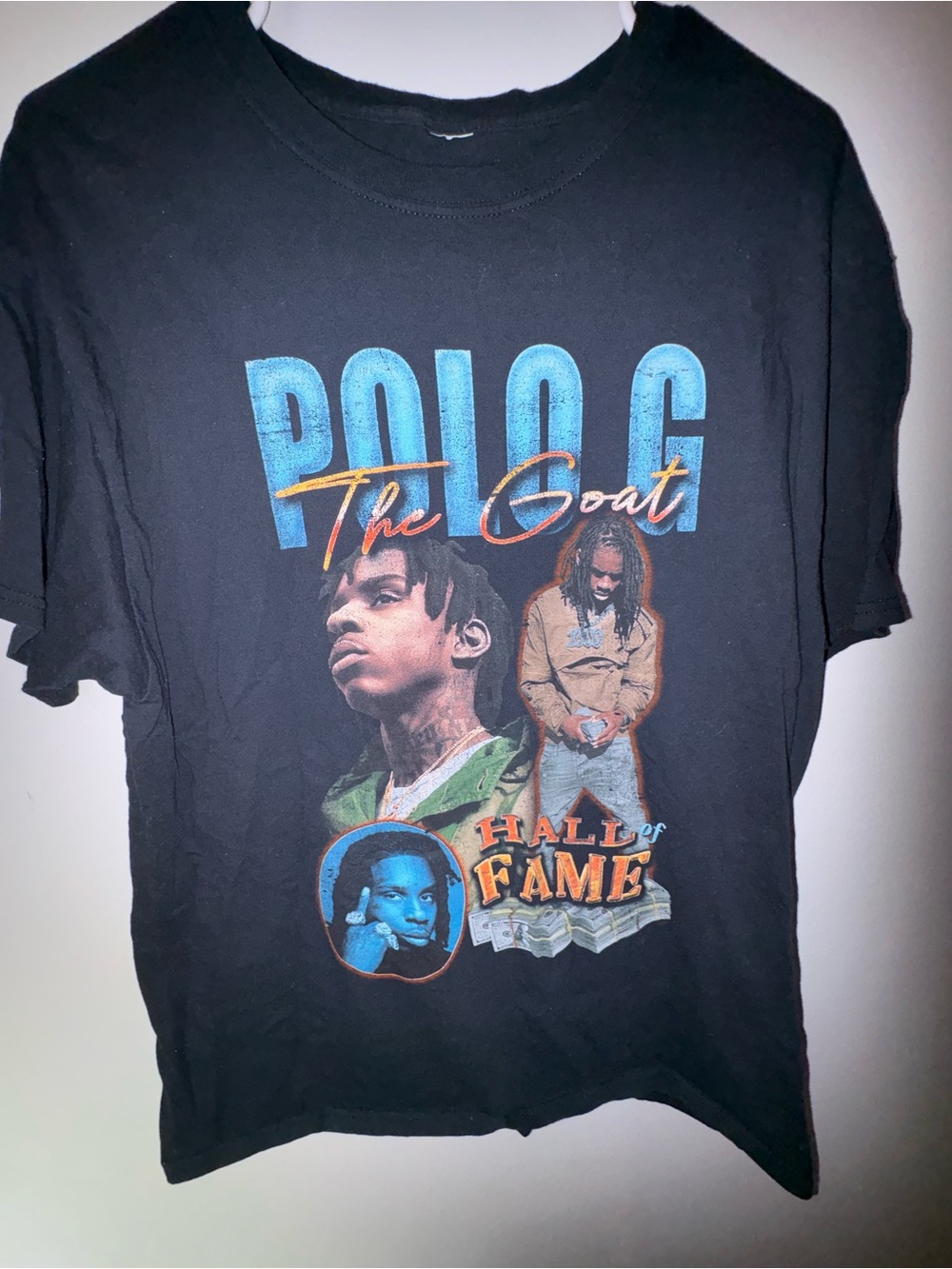 POLO G The Goat Hall of Fame Graphic Tee - Black with Blue/Orange Accents
